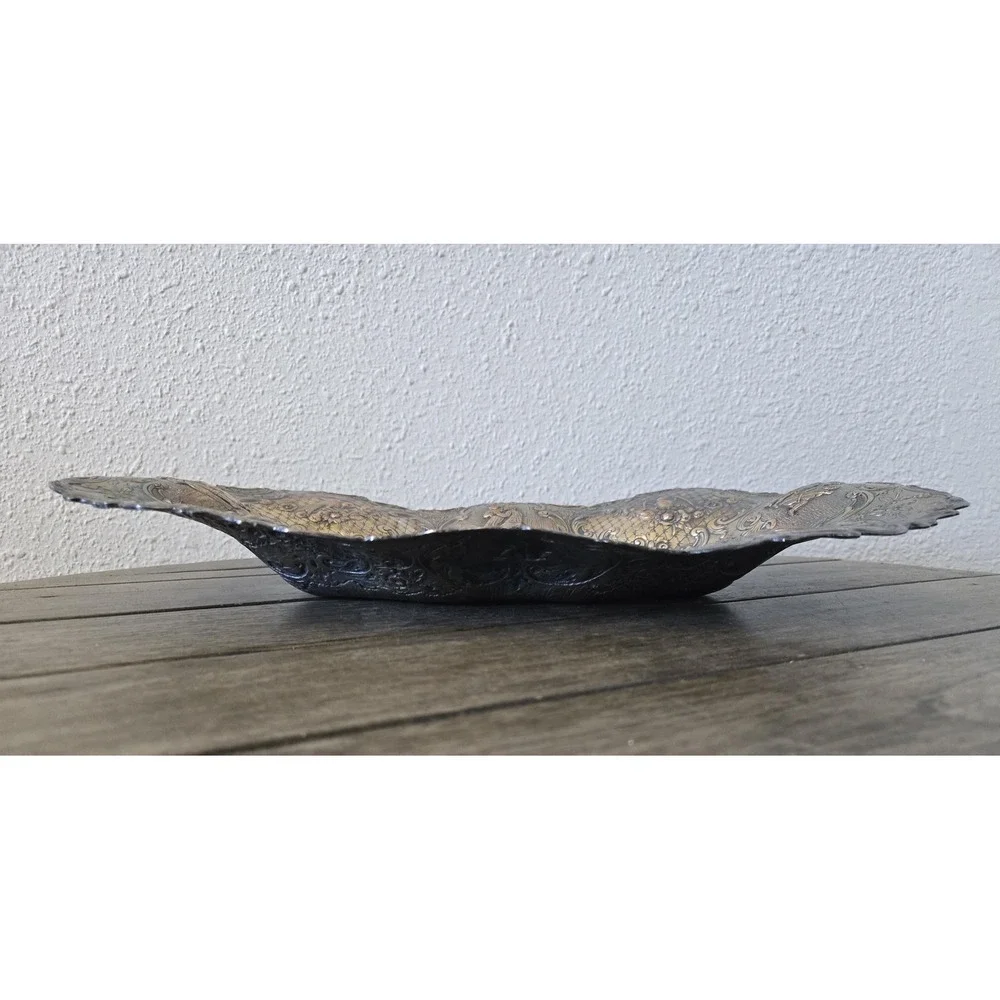 Antique Silver on Copper Dutch Revival Repousse People Tavern Courtyard Bowl